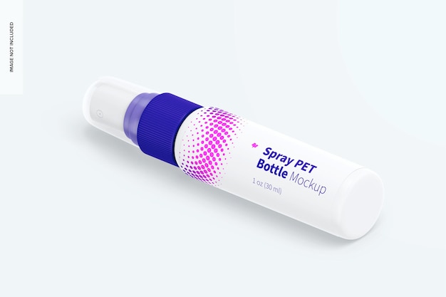 Mockup di bottiglia in pet spray da 1 oz, vista isometrica caduta