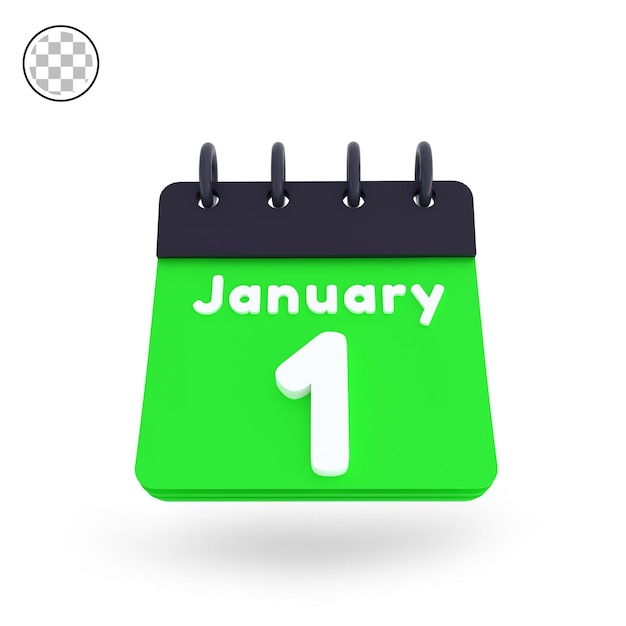 1 stycznia kalendarz 3d render widok z przodu