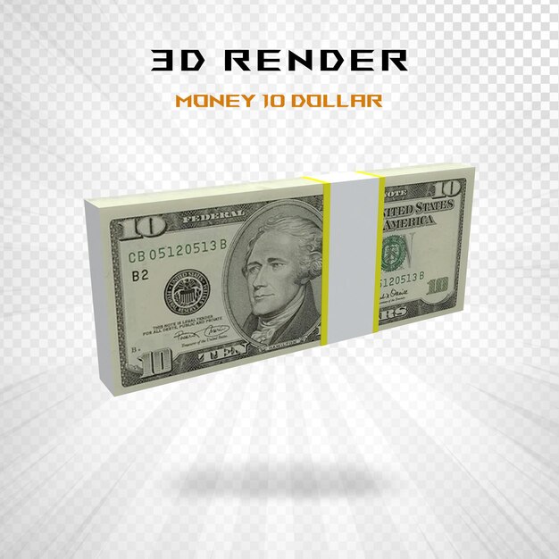 PSD 10 dollar currency 3d rendering