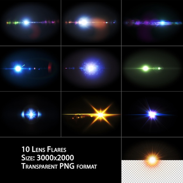 PSD 透明なpng形式の10個のレンズフレア