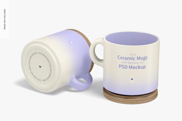 10 oz Ceramic Mugs with Bamboo Lid Mockup