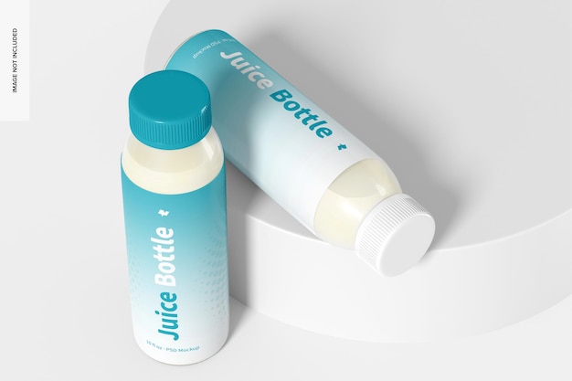 10 oz Clear PET Juice Bottles Mockup, Perspective View