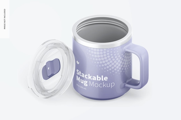 10 oz stackable mug mockup, isometric view opened