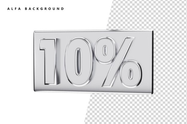 10 parcent silver number with 3d rendering