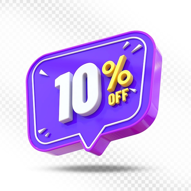 10%オフ プロモーション レーベル 3D レンダリング