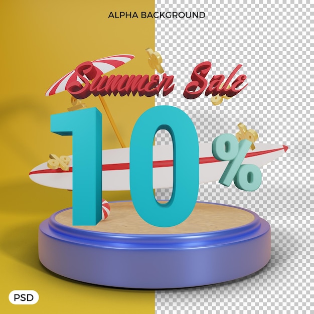 PSD 10% di sconto estivo offerta rendering 3d