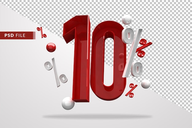 10 percentuale di segno di percentuale 3d numero rosso, modello di file psd