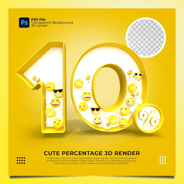 10 Procent 3d Render żółty Z Elementami