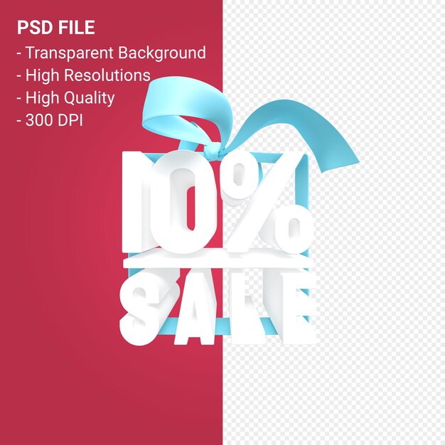 10 procent sale with bow and ribbon 3d design isolated