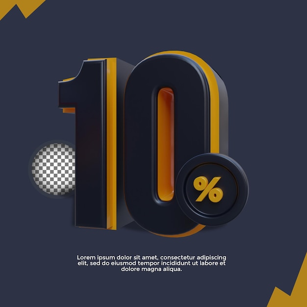 10 prosent banner med 3d rendering illustrasjon