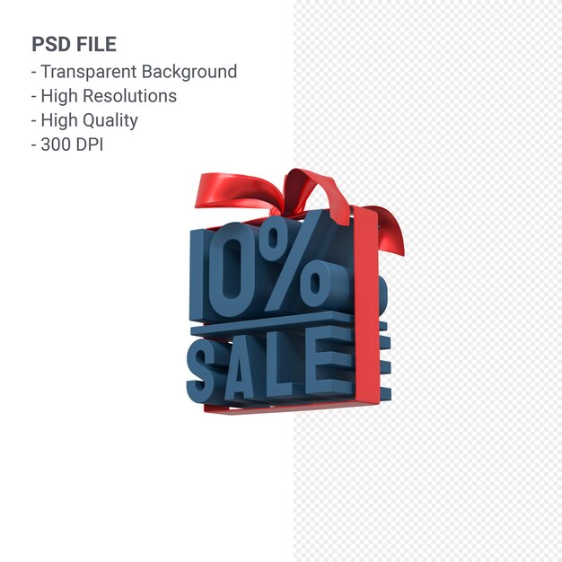 PSD 10% sale with bow and ribbon 3d design