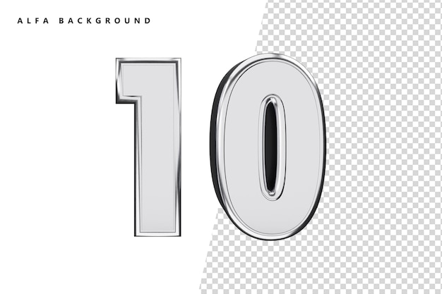 PSD 10 silver number with 3d rendering