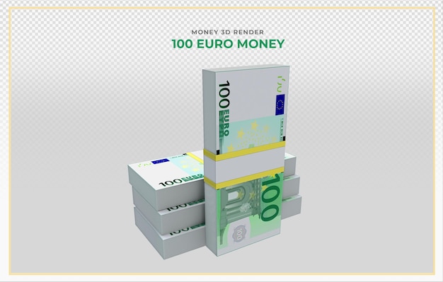 100 Banknotów Euro Pieniądze Renderowania 3d