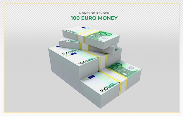 100 Banknotów Euro Pieniądze Renderowania 3d