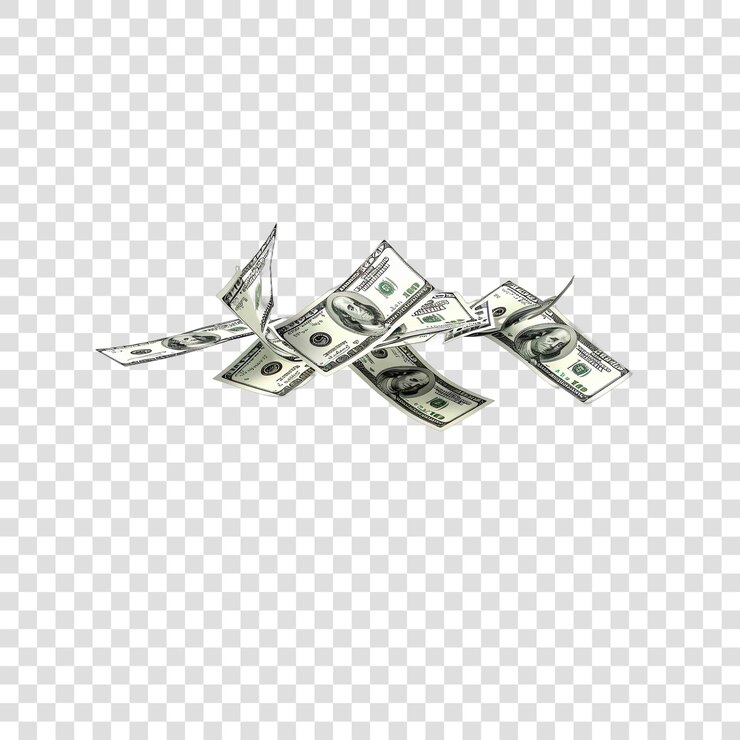 100 dollar bills floating around 3d realisticon transparent background