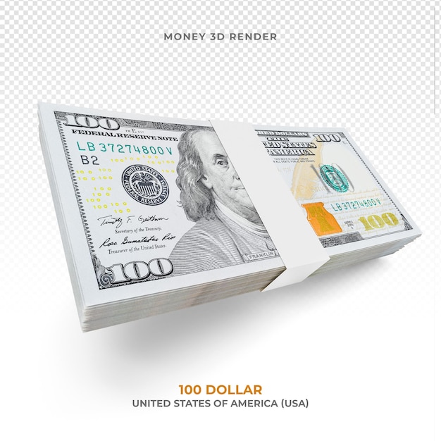 100 dollar money pack isolated