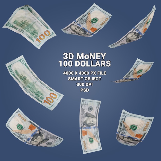 PSD 100 dollars collection - 8 isolated banknotes