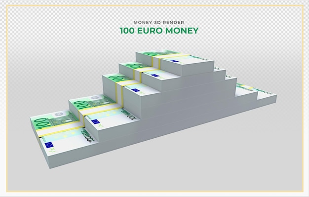 PSD 100 유로 지폐 돈 3d 렌더링