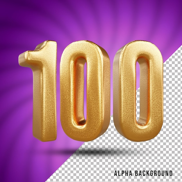 100 number 3d gold text effect