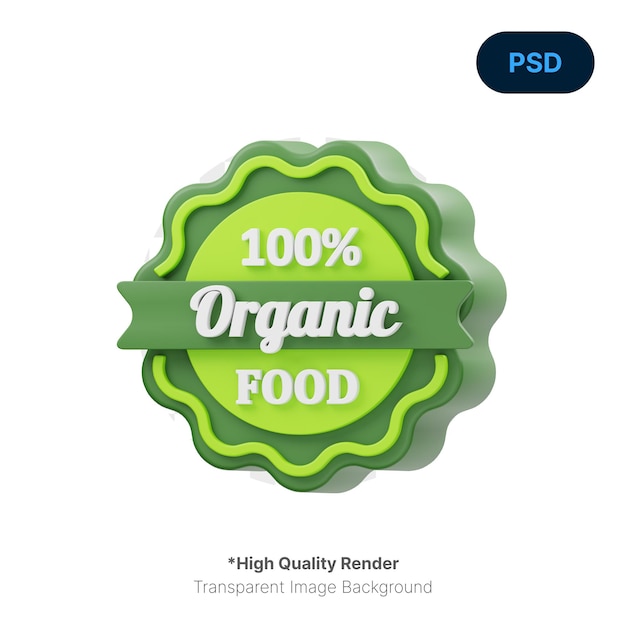 PSD 100 organic food badge 3d icon premium psd