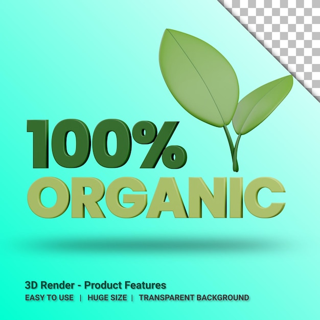 100 percent organic product features 3d sticker with transparent background