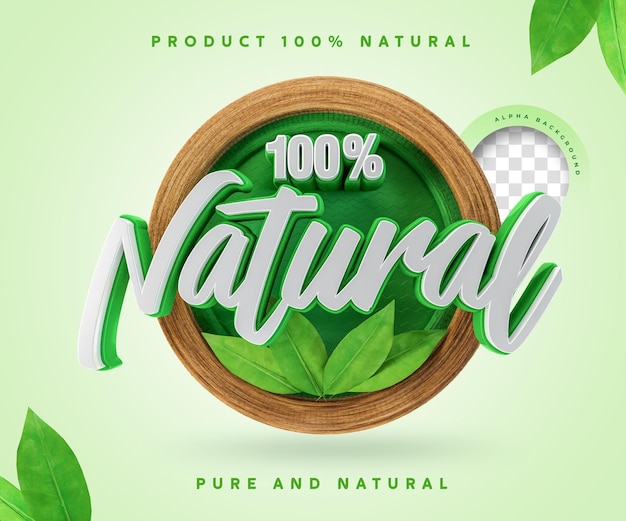 PSD 100 percentuale di etichetta naturale 3d 100 percentuale di adesivo simbolo
