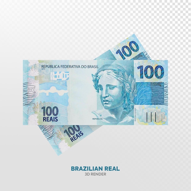 100 reais brazilian money 3d render realistic