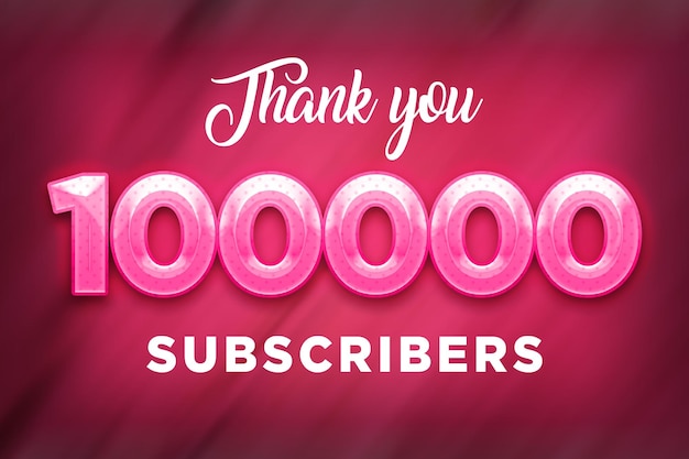 100000 subscribers celebration greeting banner with pink design