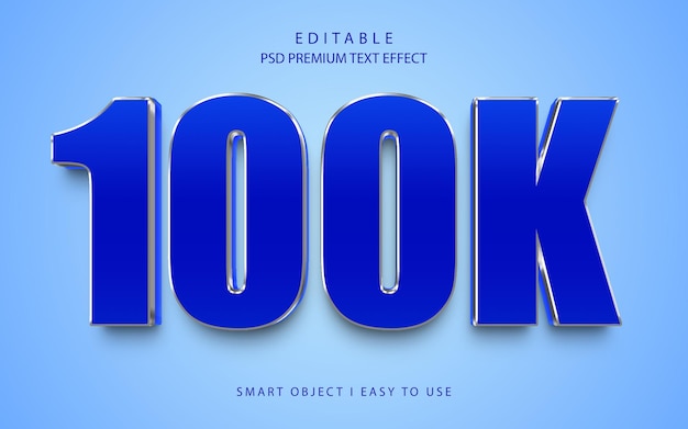 100k blue silver 3d psd text effect