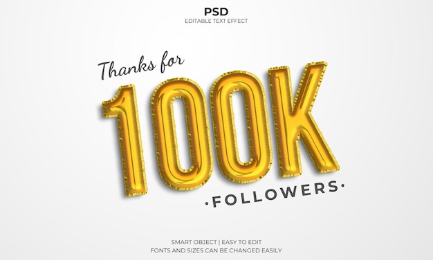 PSD effetto di testo modificabile di 100.000 follower