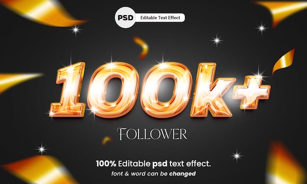 100k Obserwujących 3d Edytowalny Efekt Tekstowy Psd 100k Z Tłem Premium