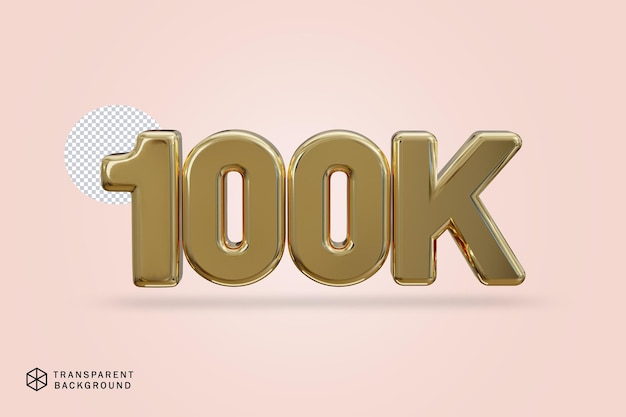 100k social media like followers text 3d render