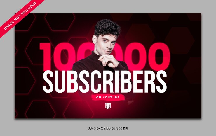 PSD 10万人のチャンネル登録者が赤いyoutubeバナーソーシャルメディアテンプレート