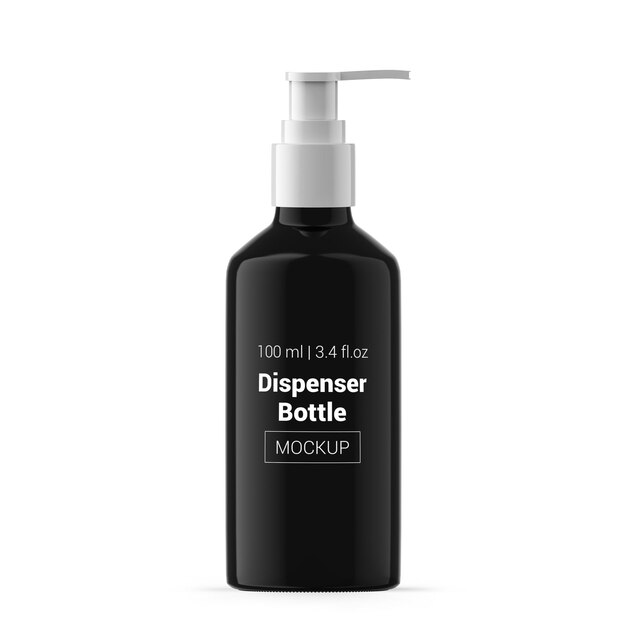 100ml 3 oz black glass pump dispenser bottle mockup