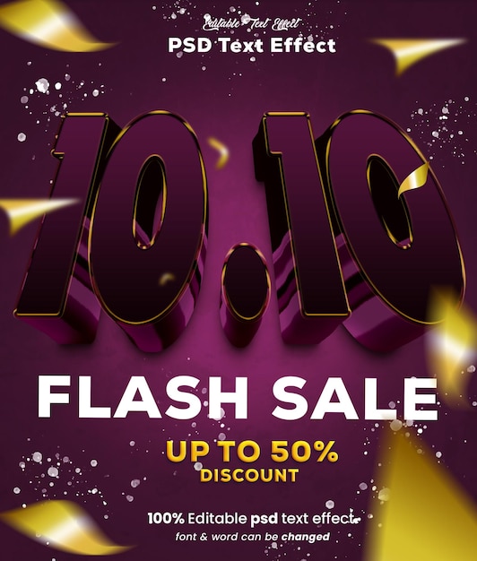 PSD 1010 flash sale post banner with 3d text effect