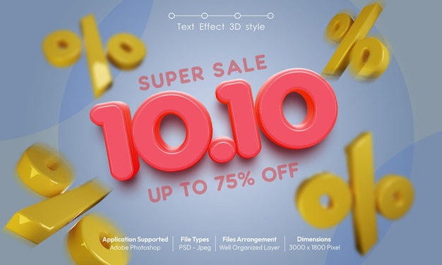 PSD 1010 sale banner template with 3d font style