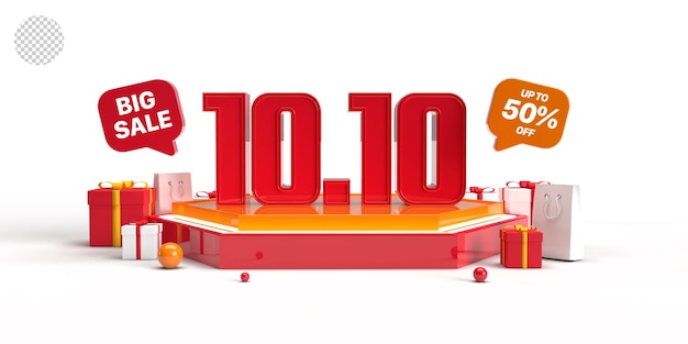 1010 poster o banner del giorno dello shopping con scena del podio del prodotto 10 ottobre