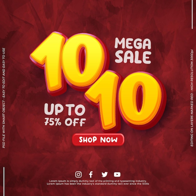 PSD 1010 shopping day sale banner or flyer design with editable bold 3d style effect