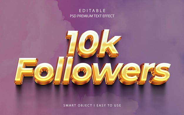 10K Followers Gold 3D PSD Teksteffect