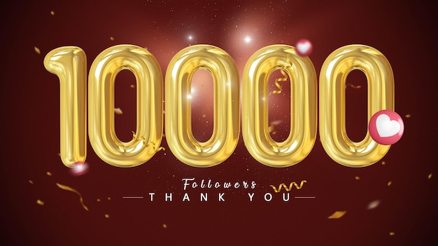 PSD 10k followers number gold luxury balloon