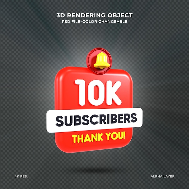 10k million subscribers 3d rendering post 10k celebration 10k million subscribers thank you