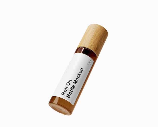 PSD 10ml glass bottle roll on mockup with a wooden top that roll on bottle