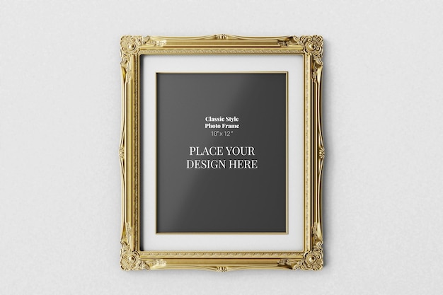 PSD 10x12 inch size picture luxury royal gold wall frame with classic ornament realistic mockup