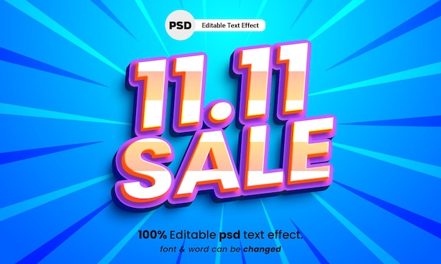 11.11 sale 3d editable psd text effect