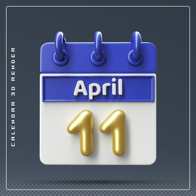 PSD 11 april kalender met checklistpictogram 3d render