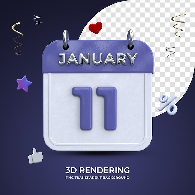 11 january calendar 3d rendering