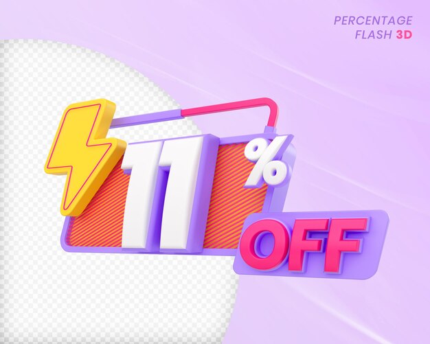 11 percento di sconto con elemento flash 3D Render Premium PSD