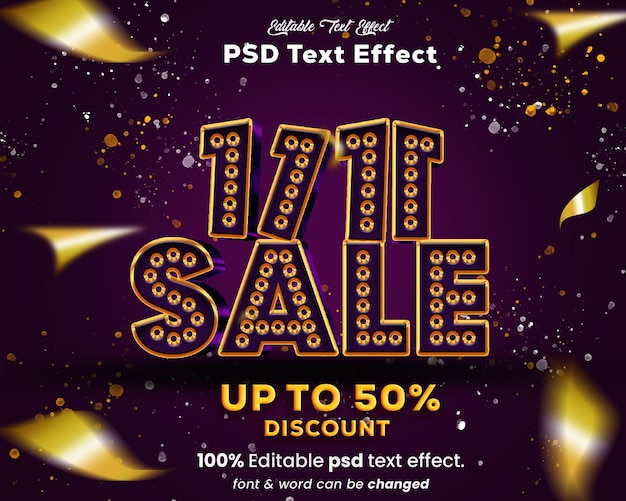 PSD 1111 flash sale post banner with 3d text effect