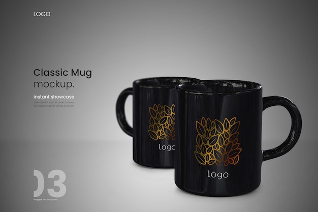 11oz black coffee cup mockup of two mugs on simple background