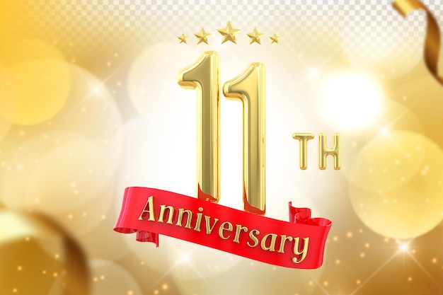 PSD 11th anniversary gold banner 3d